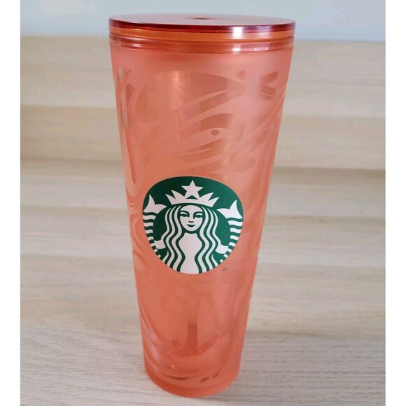 Starbucks Venti Tumbler Orange Swirl Cup 24 oz Lid Travel Coffee Drink Mug - Picture 1 of 6